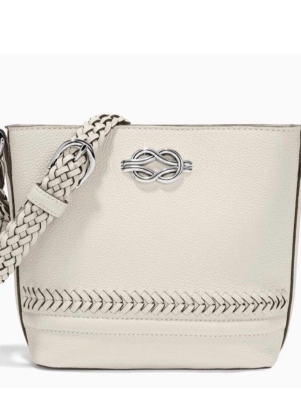 Brighton Interlok White Pebble Leather Braided Crossbody Bag Heart Charm